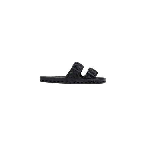 Sensi men slippers La Jolla urban black PVC open toe slide sandal with two adjustable strap buckles and perforated design