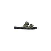 Sensi men slippers la jolla urban black pvc open toe olive green perforated slide sandals with black rubber soles and adjustable straps