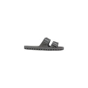 Sensi women pvc grey open toe La Jolla slippers featuring gray rubber slide design with two adjustable buckle straps