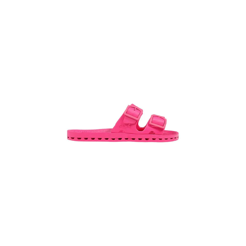 Bright pink rubber slide sandal with two adjustable buckle straps for women by sensi in grey open toe la jolla style