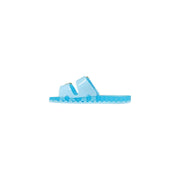 Light blue translucent pvc slide sandal with two wide straps and textured sole from sensi women slippers collection