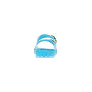 Transparent light blue pvc open toe slipper for women with a gold-toned buckle from sensi