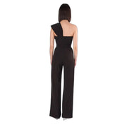 Black one-shoulder jumpsuit with sweetheart neckline fitted waist and wide-leg pants from Silence Women collection