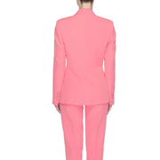 A vibrant pink tailored silence women coral blazer with lapel collar, front pockets, structured blazer, and matching trousers