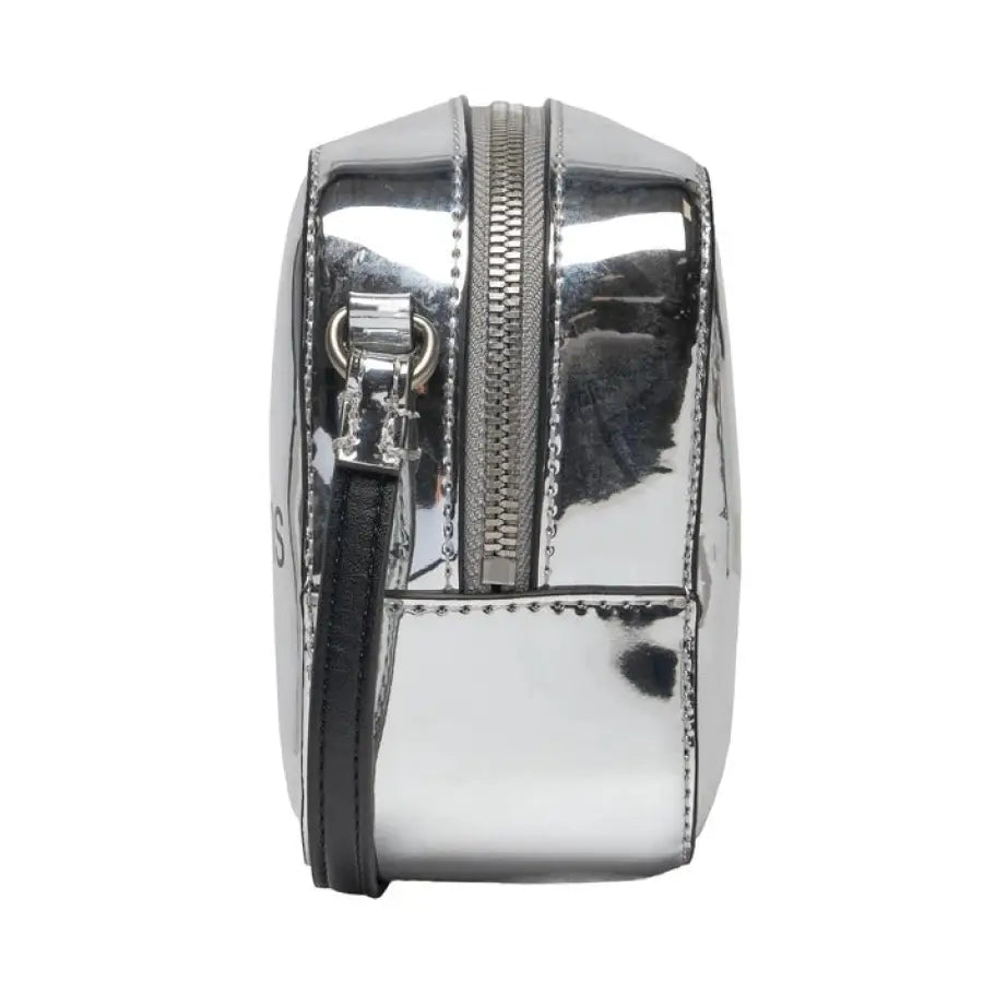 Silver Calvin Klein Jeans purse with zipper for women.