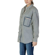 Replay Women Pinstripe Shirt in Blue featuring contrast pocket detailing for Spring Summer