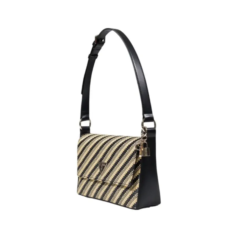 Striped woven shoulder bag with black accents showcasing stylish design and craftsmanship