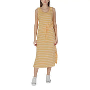 Striped yellow midi dress featured in B.young White Polka Dot Sleeveless Dress collection
