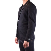Sun68 men blazer black wool blend with subtle pinstripe vertical stripes and sleek tailored fit lapel collar jacket