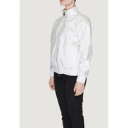 White nylon Suns women bomber jacket with high collar polyester material zipper closure and front pockets