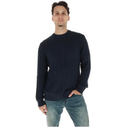 Superdry Herren-Baumwollpullover in Marineblau mit Rippstrick und Rundhalsausschnitt, Vorderansicht