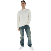 Superdry Baumwollpullover für Damen in Creme mit Rippstrick und gesticktem Logo auf der linken Brust, Vorderansicht