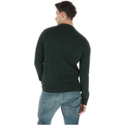 Superdry cotton sweater for men in dark green with ribbed cuffs and hem, front view