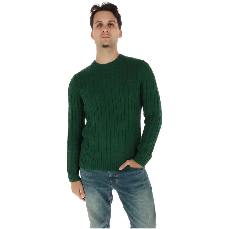 Superdry Baumwollpullover für Herren in Dunkelgrün mit Zopfmuster und geripptem Rundhalsausschnitt, Vorderansicht