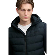 Superdry Veste hybride à capuche en maille matelassée noire pour homme, avec logo brodé, vue de face