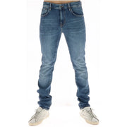 Superdry jeans for men in blue denim with slim fit and front pockets, front view