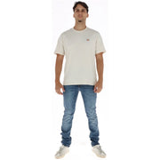 Superdry jeans cream cotton t-shirt for men with small embroidered logo on left chest front view