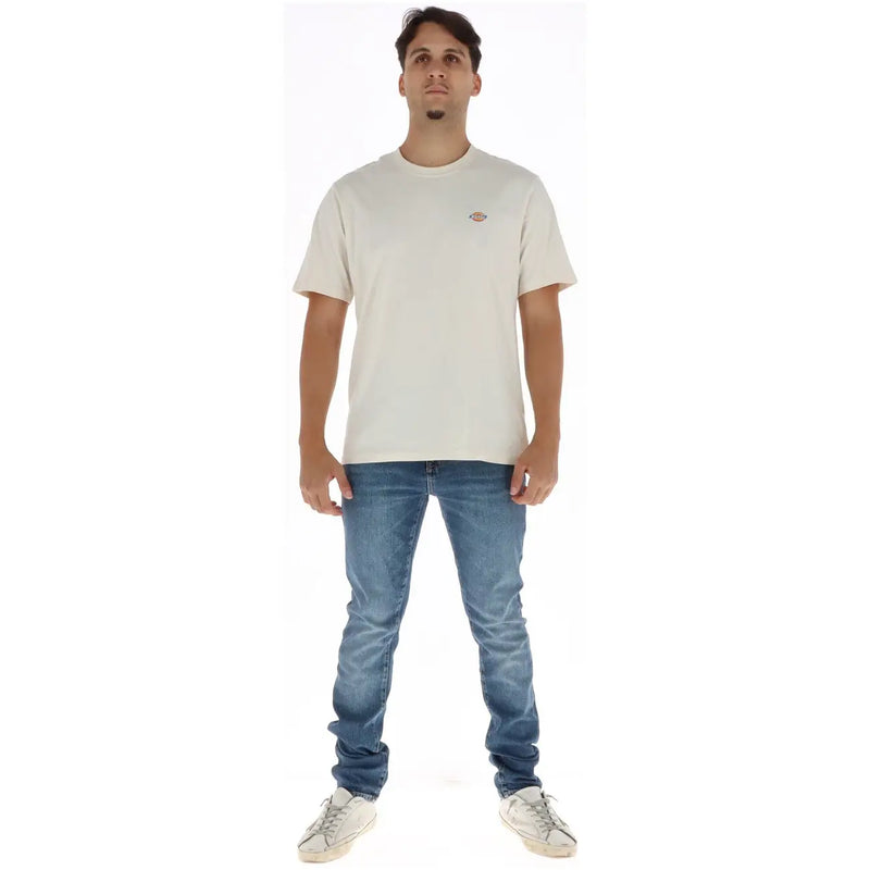 Superdry jeans cream cotton t-shirt for men with small embroidered logo on left chest front view