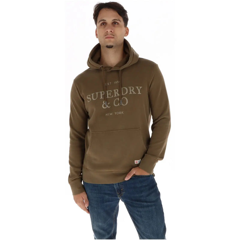 Olivgrüner Superdry Co Baumwollfleece-Kapuzenpullover für Herren, Rückseite des Produkts