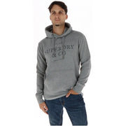 Grauer Kapuzenpullover aus blauem Baumwollfleece von Superdry & Co. für Herren mit einem angenehm weichen Stoffdesign