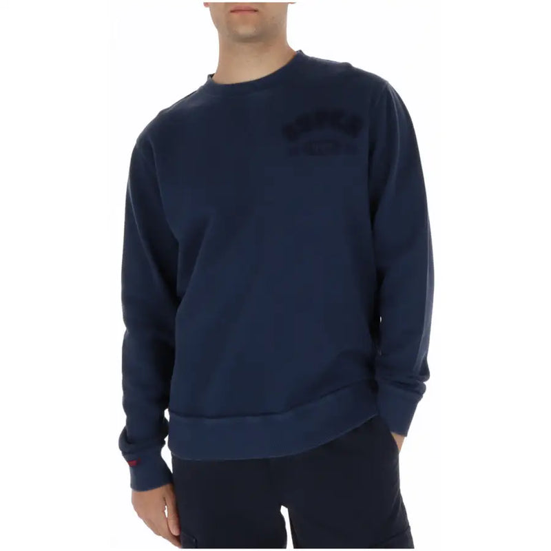 Superdry Herren-Sweatshirt aus blauer Baumwolle mit Rundhalsausschnitt und dunklem, gesticktem Logo auf der Brust, Modell M2014483A