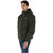 Superdry Herren grüner Blazer aus Polyester mit Kapuze, dunkelgrünem Steppmuster, rot-weißem Reißverschlussbesatz und Logo