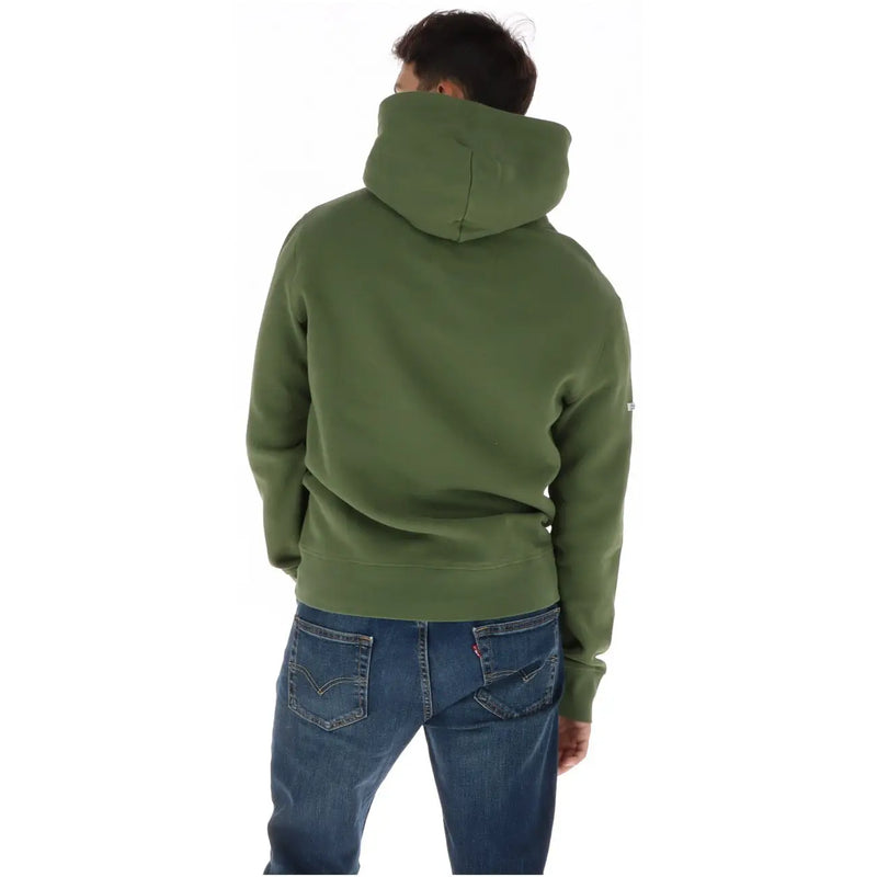 Superdry Herren-Hoodie-Sweatshirt aus grünem Baumwollfleece mit olivgrünem, weichem Strukturstoff und dezentem Ärmellogo
