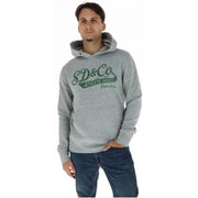 Superdry Grünes Herren-Sweatshirt aus Baumwollfleece mit grau melierter Kapuze, SD&CO-Logo und Aufschrift „Sportartikel“.