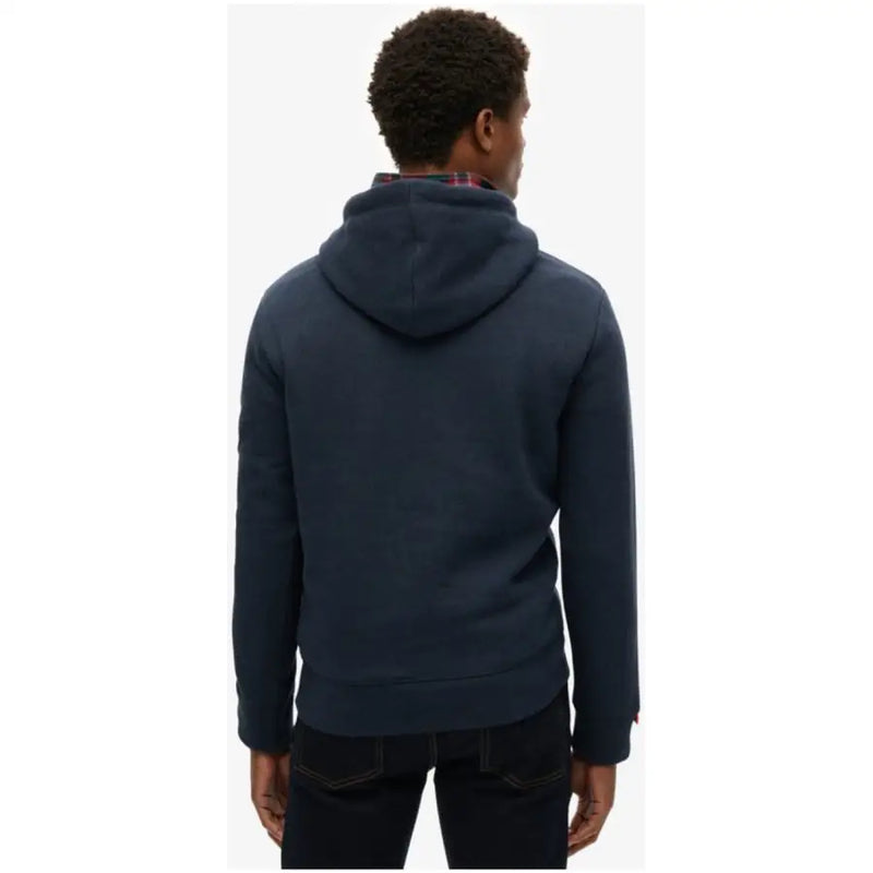 Men’s navy blue hooded sweatshirt with front pockets from Superdry for casual wear