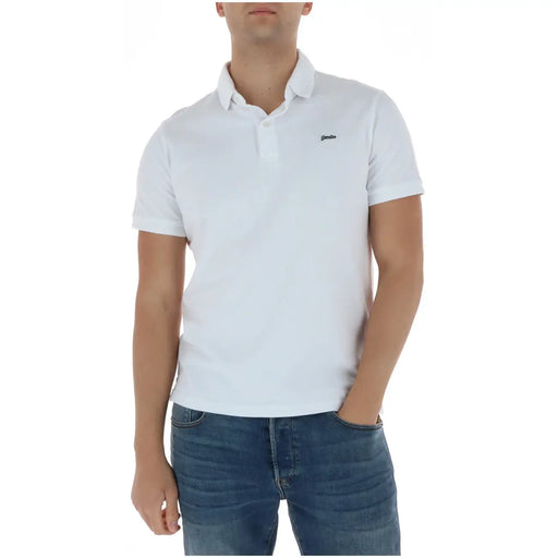 White lacoste polo shirt with subtle green crocodile logo made of cotton short sleeve for men
