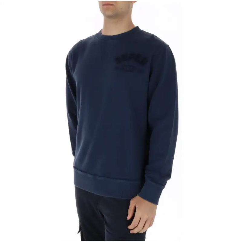 Navy blue Superdry men crewneck sweatshirt with subtle embroidered logo on chest perfect for casual wear