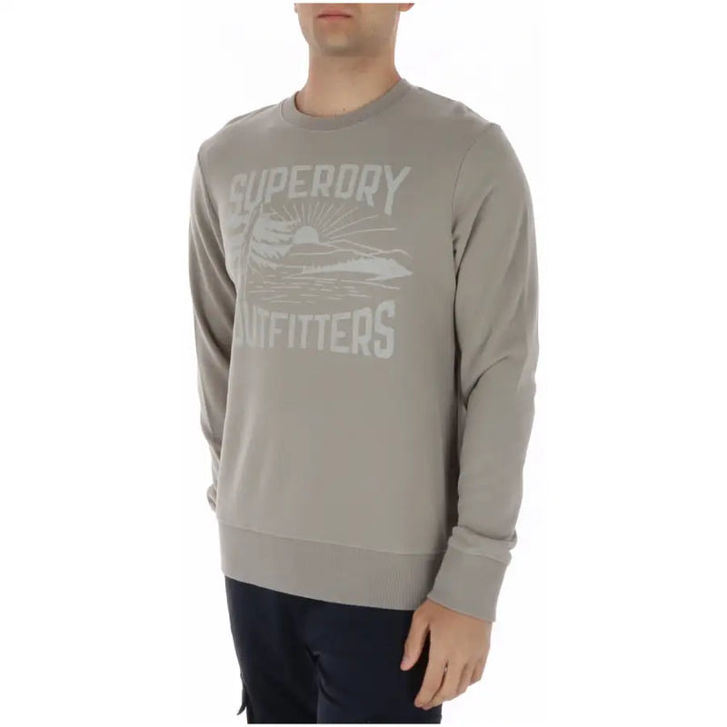A gray Superdry men long-sleeved sweatshirt with a faded graphic print in a comfortable cotton blend