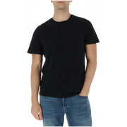 Superdry T-shirt homme vert à manches courtes en coton avec tissu noir et discrète bordure orange aux poignets.