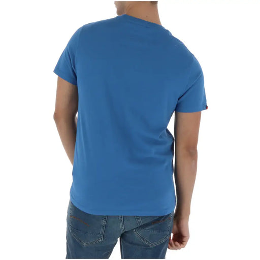 Superdry men t shirt light blue short sleeve cotton with crew neck and simple design for casual wear