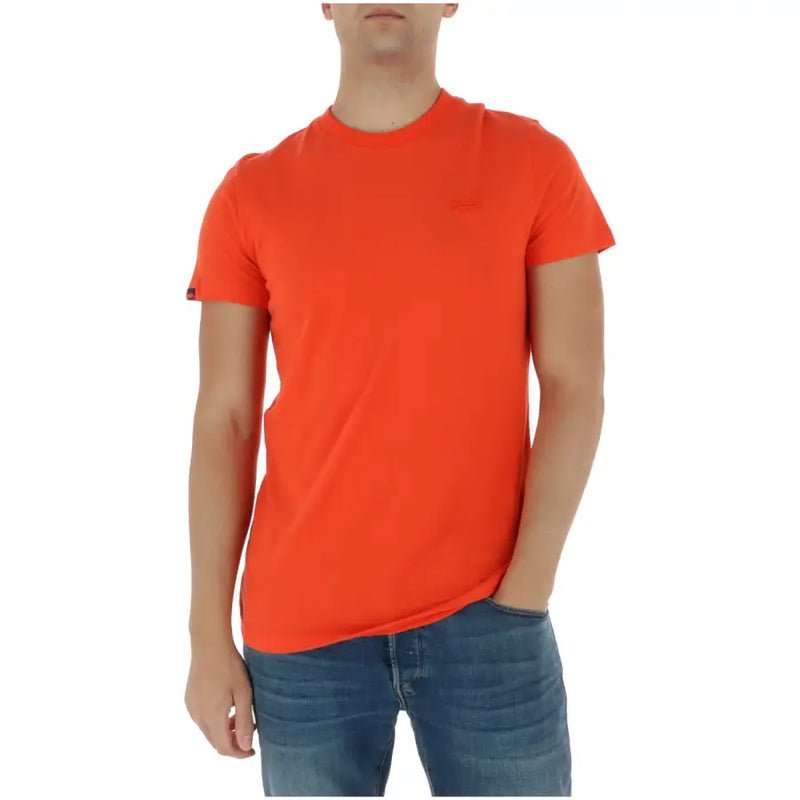 Superdry Herren-T-Shirt, leuchtend orange, kurzärmelig, aus Baumwolle, Rundhalsausschnitt, mit dezentem Markenlogo auf Brust und Ärmel