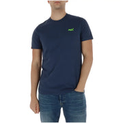 Navy blue Superdry men t shirt with neon green chest logo made of cotton short sleeve light blue M1011245A