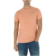 Superdry Herren-T-Shirt, hellblau, Kurzarm, Baumwolle, M1011245A; korallenfarbenes Baumwoll-T-Shirt mit kleinem türkisfarbenem Logo auf der linken Brust