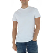 Superdry Herren-T-Shirt, hellblau, kurzärmelig, aus Baumwolle, mit weißem Rundhalsausschnitt, dezent gesticktem Logo auf der Brust und rotem Ärmeletikett