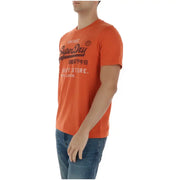 T-shirt homme Superdry orange à manches courtes en coton mélangé avec imprimé graphique vintage noir et blanc M1012216A