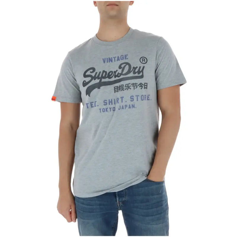 T-shirt vintage gris Superdry avec logo imprimé gris foncé, en mélange de coton orange, manches courtes, pour homme, m1012216a