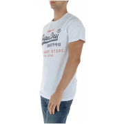 Weißes Superdry Herren-T-Shirt mit mehrfarbigem Vintage-Grafikprint, Rundhalsausschnitt, Baumwolle, M1012212A