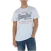 Superdry Weißes Herren-T-Shirt im Vintage-Stil aus Baumwolle mit grauer und roter Schrift, Rundhalsausschnitt, Modell M1012212A