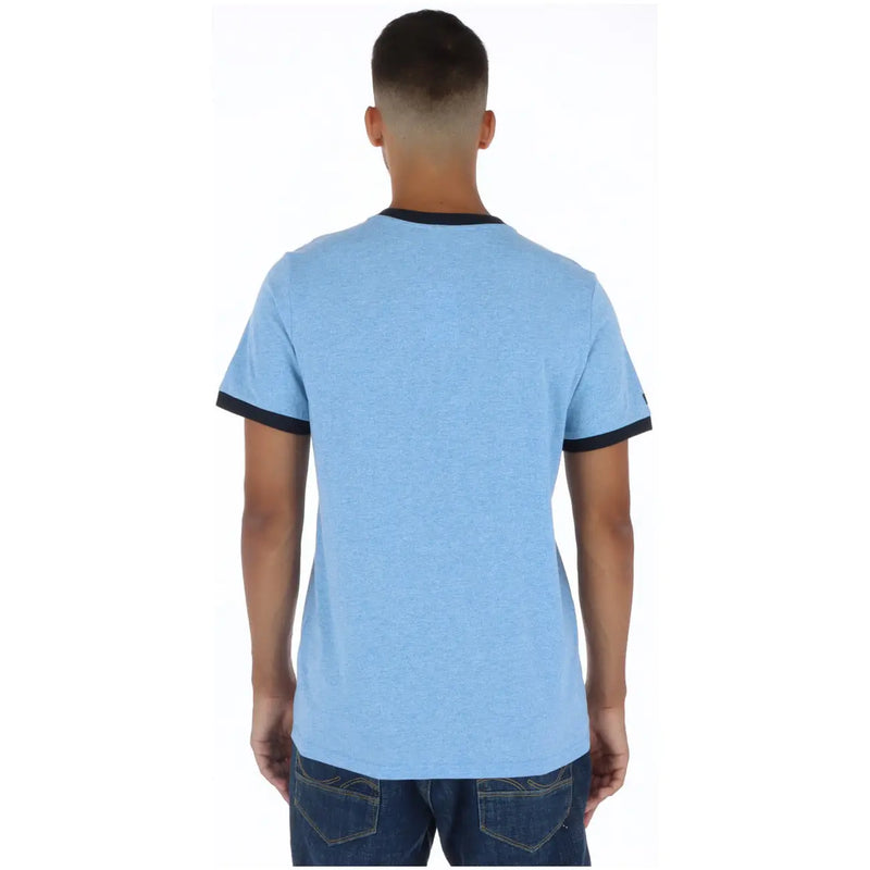 Superdry men’s light blue heathered cotton t-shirt with black ribbed collar and sleeve cuffs