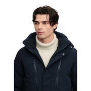 Superdry insulated winter jacket City for men in navy blue with high collar and front zipper pockets, front view
