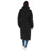 Superdry Doudoune noire pour femme avec capuche et surpiqûres horizontales, vue de face