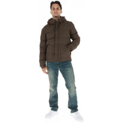 Superdry Braune Steppjacke für Herren mit Kapuze und Vordertaschen, Vorderansicht