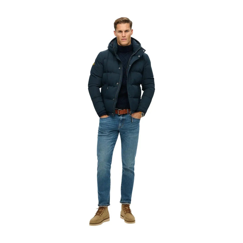Superdry Doudoune Outdoor Everest pour homme, bleu marine foncé, à capuche et matelassée, vue de face