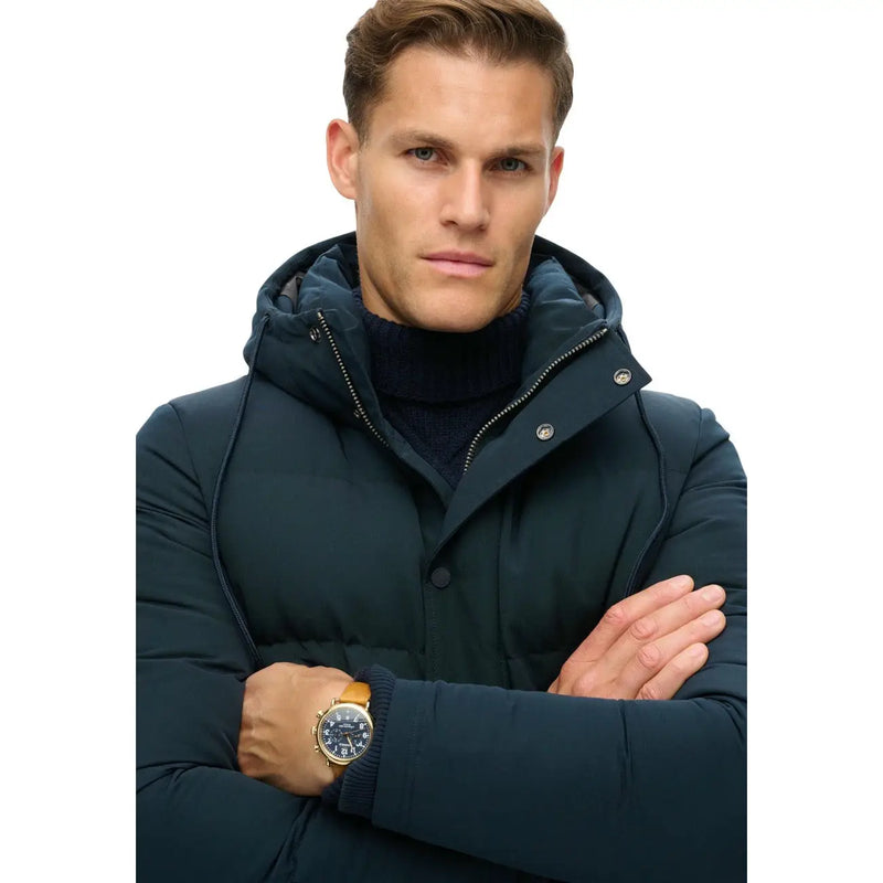 Superdry Doudoune Outdoor Everest pour homme, bleu marine, avec capuche et fermeture éclair, vue de face