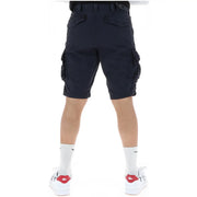 Superdry shorts for men in dark navy with multiple cargo pockets and belt loop, front view