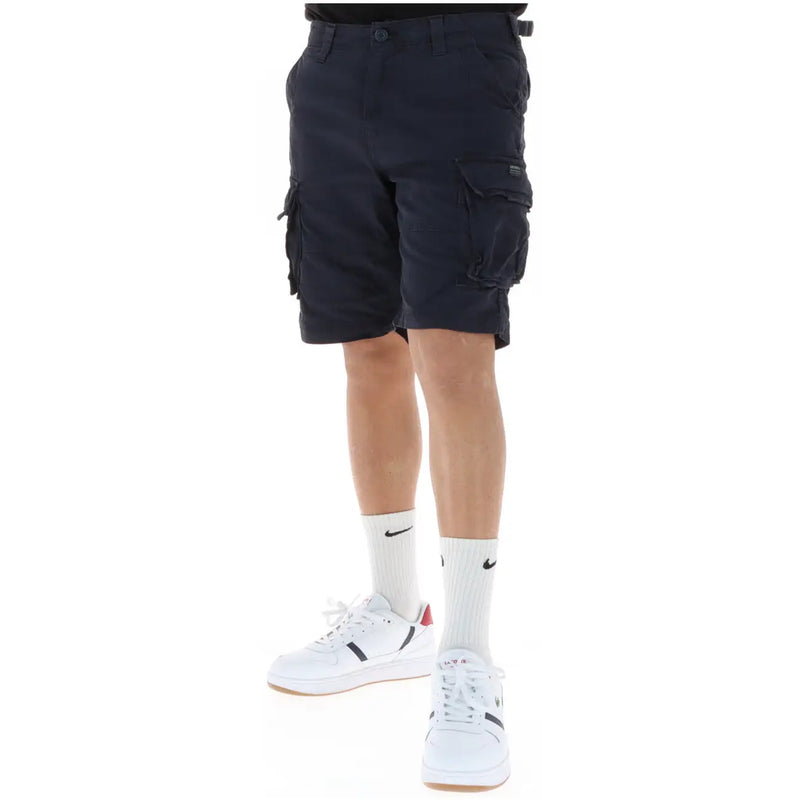 Superdry shorts for men in dark navy with multiple pockets and belt loop, front view